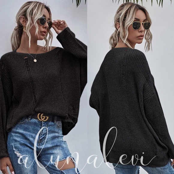 greydistressed oversized knit sweater - Picture 7 of 8